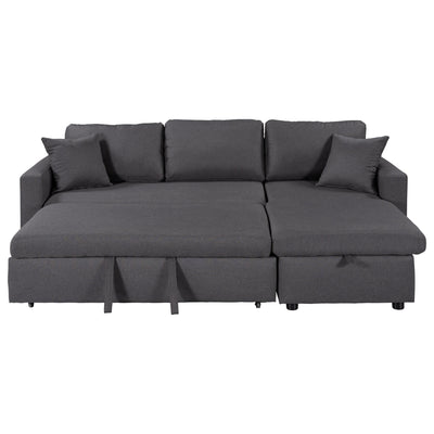 Convertible L-Shaped Sectional Sofa with Pull-Out Bed and Storage Space, 2 Tossing Cushions