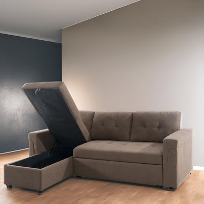 Convertible Reversible Sectional Sofa with Pull-Out Sleeper Bed, Hidden Storage Chaise, and Durable Legs