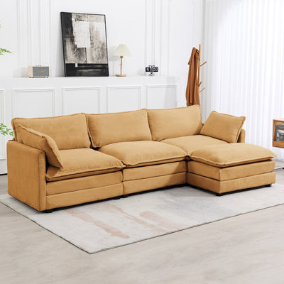 Corduroy Sectional Sofa with Removable Ottomans & Ultra-soft Cushions for Living Room & Bedroom