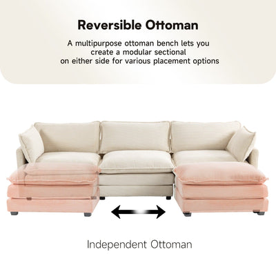Corduroy Sectional Sofa with Removable Ottomans & Ultra-soft Cushions for Living Room & Bedroom