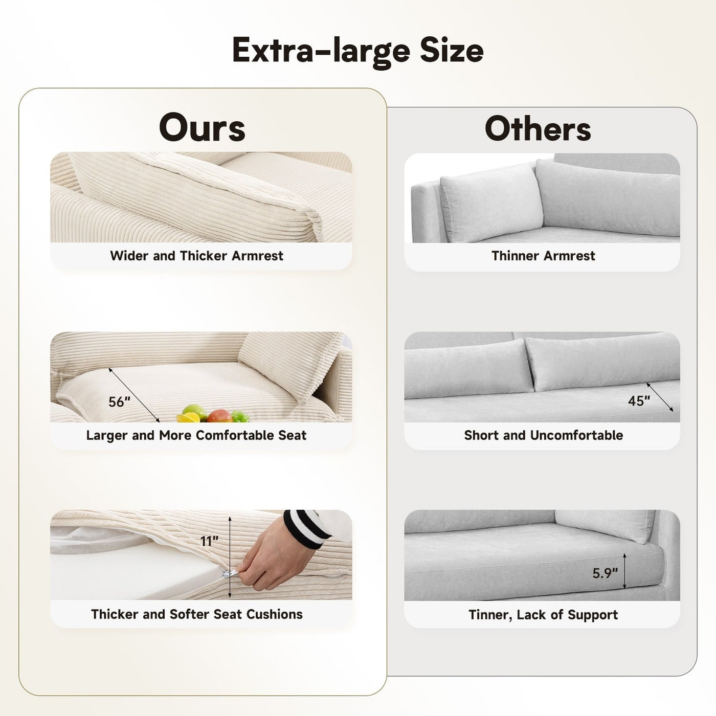 Corduroy Sectional Sofa with Removable Ottomans & Ultra-soft Cushions for Living Room & Bedroom