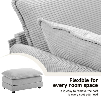 Corduroy Sectional Sofa with Removable Ottomans & Ultra-soft Cushions for Living Room & Bedroom