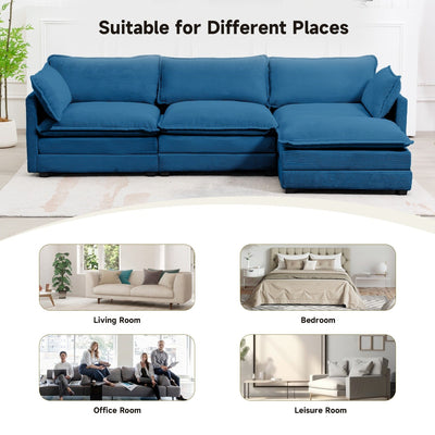 Corduroy Sectional Sofa with Removable Ottomans & Ultra-soft Cushions for Living Room & Bedroom