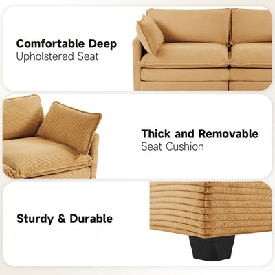 Corduroy Sectional Sofa with Removable Ottomans & Ultra-soft Cushions for Living Room & Bedroom
