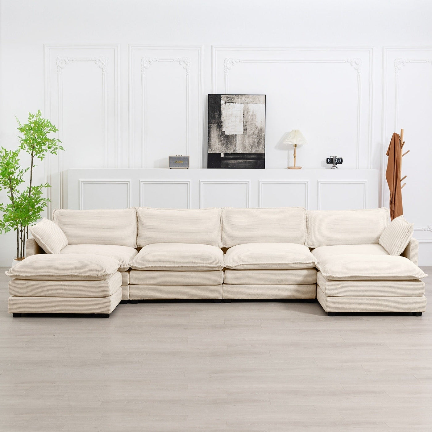 Corduroy Sectional Sofa with Removable Ottomans & Ultra-soft Cushions for Living Room & Bedroom