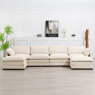 Corduroy Sectional Sofa with Removable Ottomans & Ultra-soft Cushions for Living Room & Bedroom