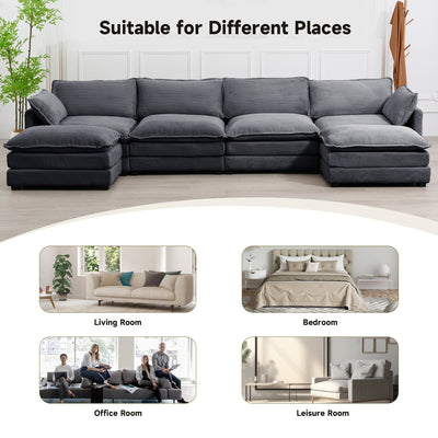 Corduroy Sectional Sofa with Removable Ottomans & Ultra-soft Cushions for Living Room & Bedroom