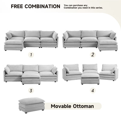 Corduroy Sectional Sofa with Removable Ottomans & Ultra-soft Cushions for Living Room & Bedroom