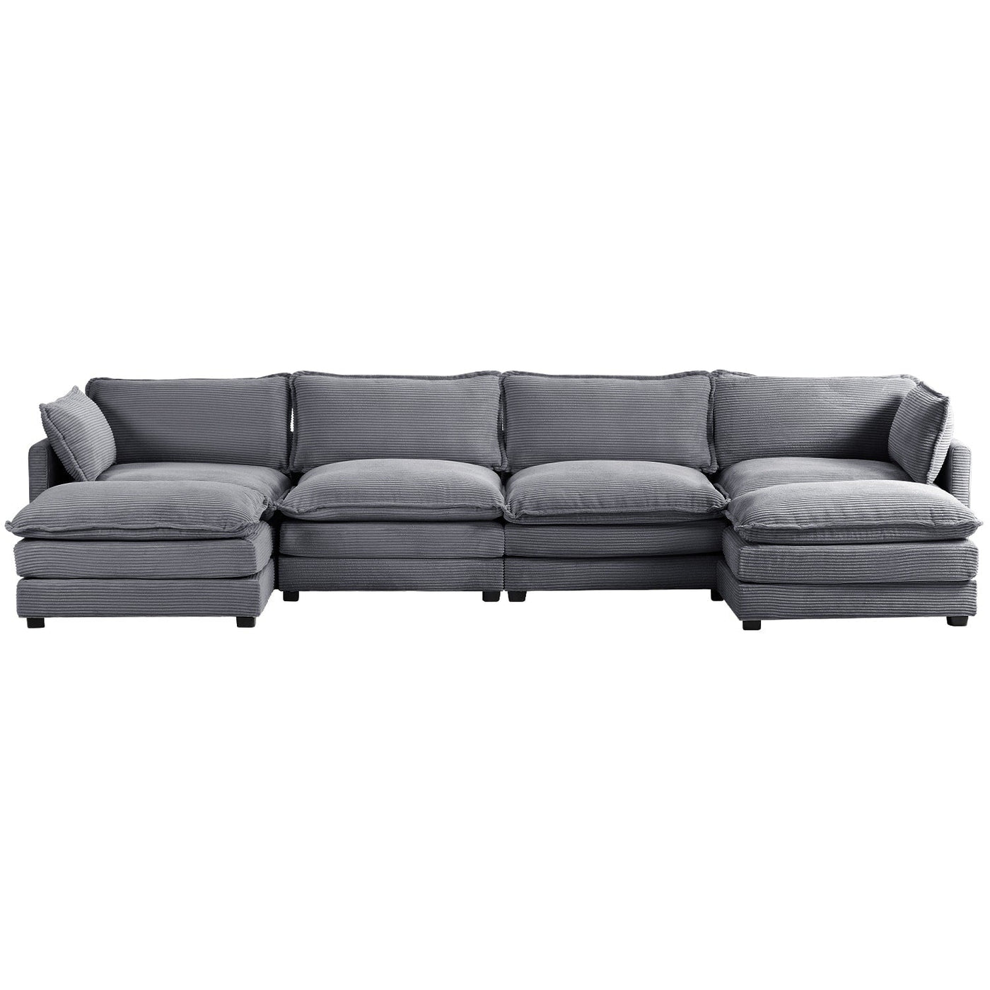 Corduroy Sectional Sofa with Removable Ottomans & Ultra-soft Cushions for Living Room & Bedroom