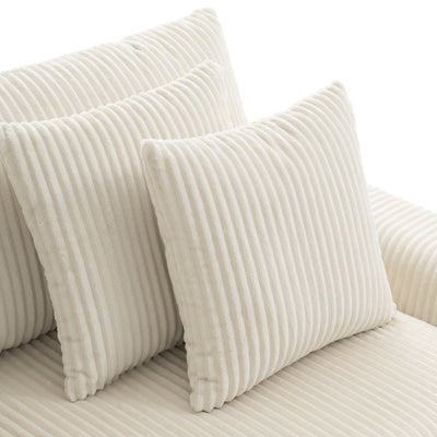 Corduroy Sectional Sofa with Bluetooth Speakers, USB Charger, Cup Holders, Storage, Ottoman, Deep and Wide Seat