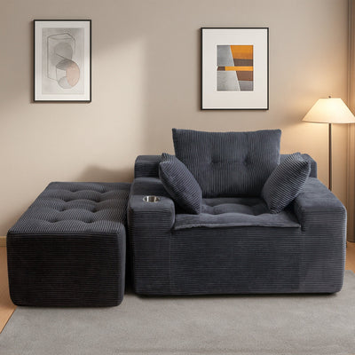 Corduroy Upholstered Memory Foam Sofa With Ottoman Upholstered Bean Bag Couch - 48.4Lx67.7Wx24.4H