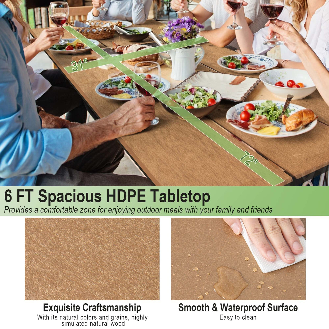 Costway 6FT Picnic Table Bench Set Outdoor HDPE Heavy-Duty Table for - See Details