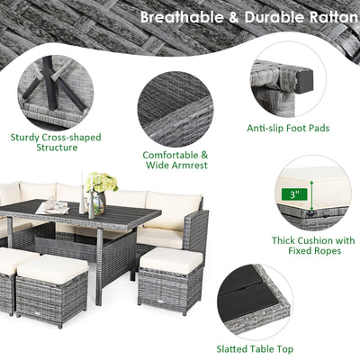Costway 7 PCS Patio Rattan Dining Set Sectional Sofa Couch Ottoman - See Details