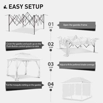Cozywor 11 ft. x 11 ft. Pop-Up Steel Gazebo with Mosquito Netting