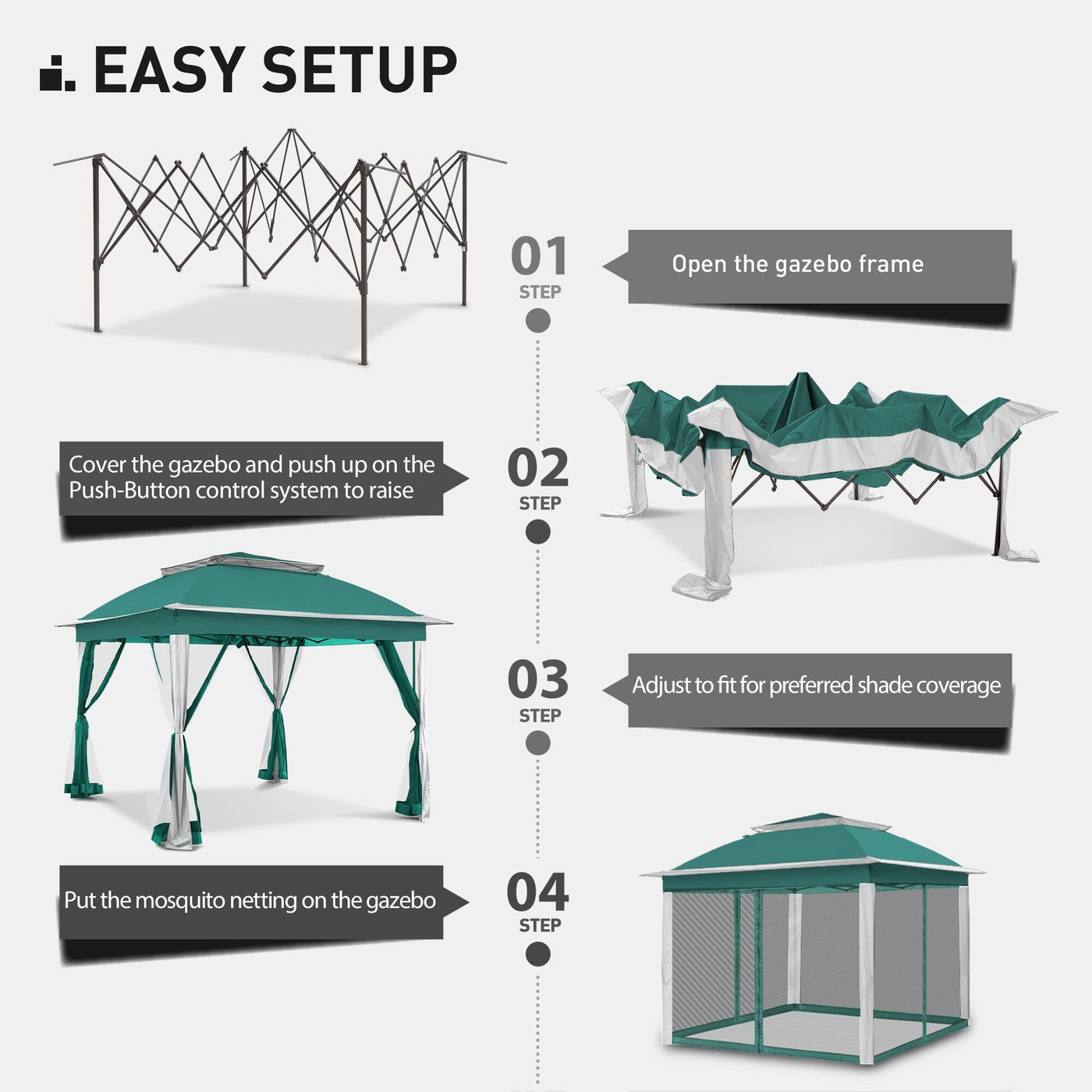 Cozywor 11 ft. x 11 ft. Pop-Up Steel Gazebo with Mosquito Netting