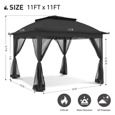 Cozywor 11 ft. x 11 ft. Pop-Up Steel Gazebo with Mosquito Netting