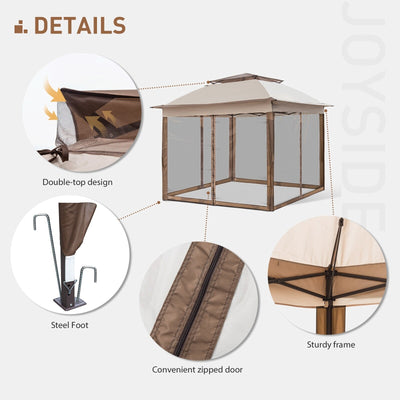 Cozywor 11 ft. x 11 ft. Pop-Up Steel Gazebo with Mosquito Netting