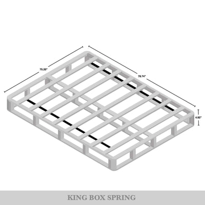 CraftPorch Solid Wood 5-Inch Box Spring Foundation with Wood Slats with Warm Grey Linen Cover