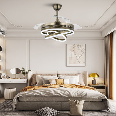 Cusp Barn 42 Retractable Ceiling Fan with Lights and Remote DIY Shape Fandelier Modern Silent DC Motor LED Ceiling Light