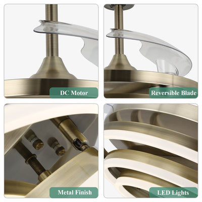 Cusp Barn 42 Retractable Ceiling Fan with Lights and Remote DIY Shape Fandelier Modern Silent DC Motor LED Ceiling Light