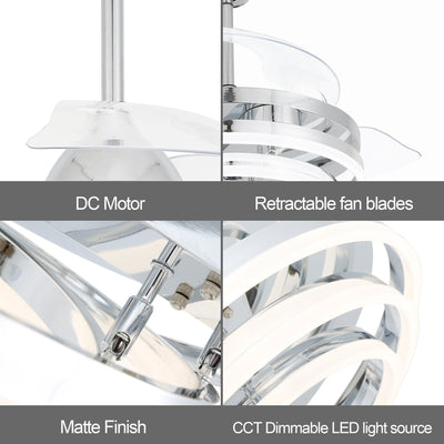 Cusp Barn 42 Retractable Ceiling Fan with Lights and Remote DIY Shape Fandelier Modern Silent DC Motor LED Ceiling Light