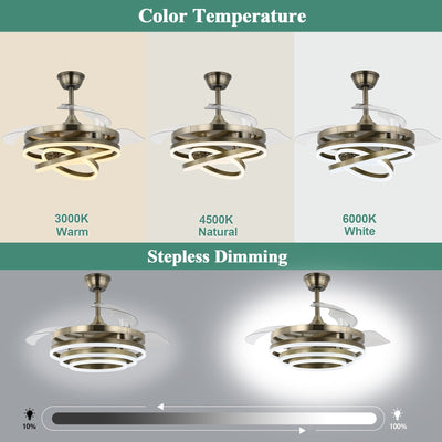 Cusp Barn 42 Retractable Ceiling Fan with Lights and Remote DIY Shape Fandelier Modern Silent DC Motor LED Ceiling Light