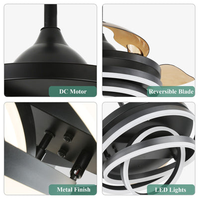 Cusp Barn 42 Retractable Ceiling Fan with Lights and Remote DIY Shape Fandelier Modern Silent DC Motor LED Ceiling Light