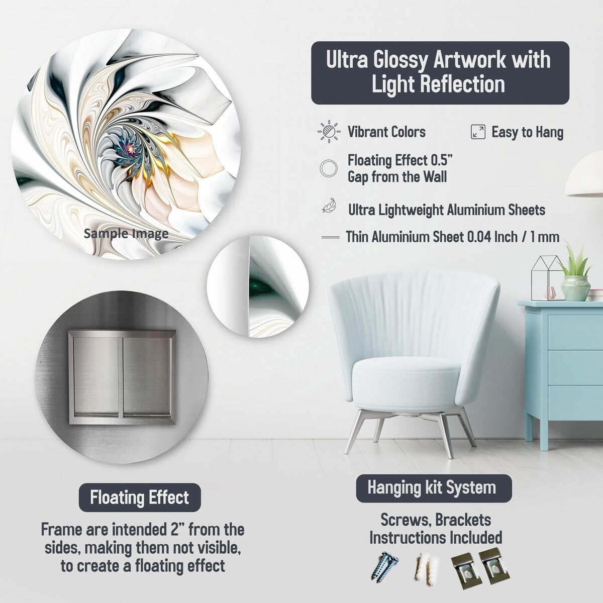 Designart Gold and White Abstract Abstract Painting Metal Wall Art Decor Set Of 5