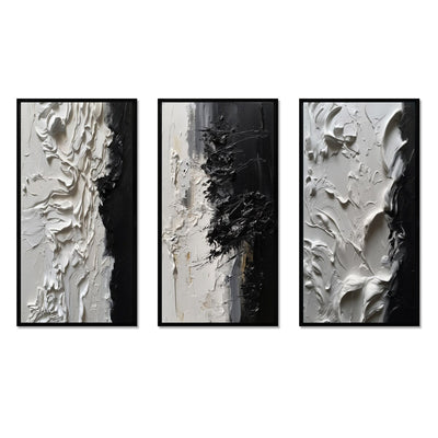 Designart White And Black Tranquility Unleashed III Abstract Marble Framed Wall Art Set Of 3 For Office Decor