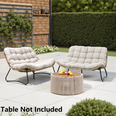Double Papasan Chair Loveseat with Cushion, All-weather PE Rattan and Metal Frame for Indoor Outdoor