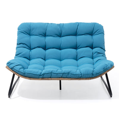Double Papasan Chair Loveseat with Cushion, All-weather PE Rattan and Metal Frame for Indoor Outdoor