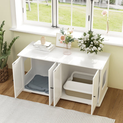 Double Pet Privacy Washroom Cat Litter Box Concealment Furniture