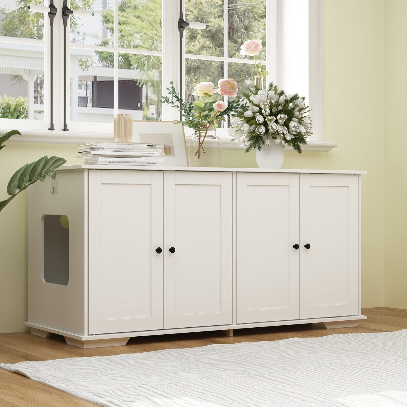 Double Pet Privacy Washroom Cat Litter Box Concealment Furniture