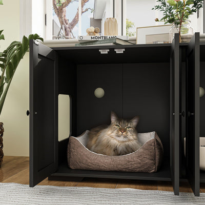 Double Pet Privacy Washroom Cat Litter Box Concealment Furniture