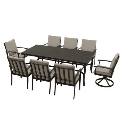 EGEIROS LIFE AluLux 9-Piece Aluminum Patio Dining Set with 2 Swivel Dining Chairs, 6 Dining Chairs and Washable Cushions