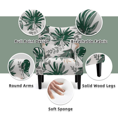 Erommy Modern Accent Chair, High Back Armchair, Upholstered Fabric Button Single Sofa with Wooden Legs for Living Room