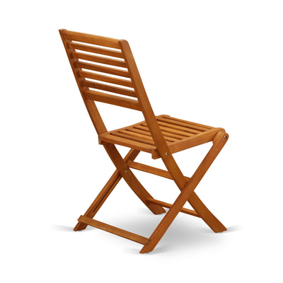 East West Furniture Outdoor Conversation Bistro Set Contains a Round Wood Coffee Table and 2 Folding Side Chairs, Natural Oil