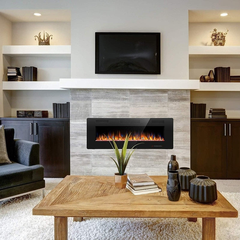 Electric Fireplace Heater Recessed Wall-mounted w/ RC (750-1500W)