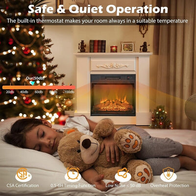 Electric Fireplace Insert with Adjustable Heating, Brightness, Timer and Overheat Protection, 1400W, CSA Listed