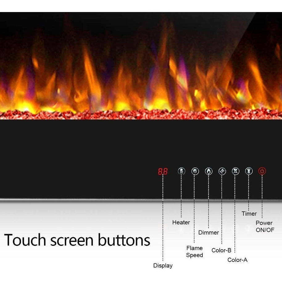 Modern Recessed Wall-mounted Multicolor LED Electric Fireplace, Ultra-thin and Low Noise