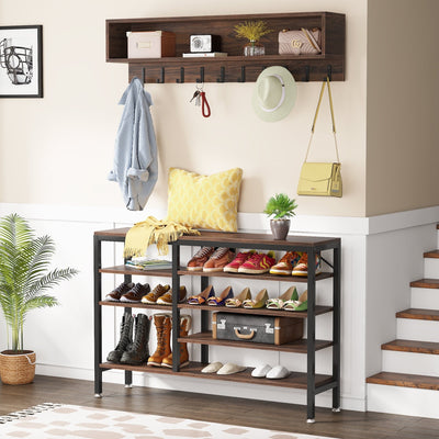 Entryway Coat Rack Shoe Bench Set, Industrial Hall Tree Coat Shoe Rack