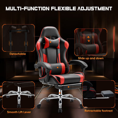 Ergonomic PU Leather 360¡ã Swivel Gaming Recliner with Footrest, Headrest, Lumbar Support, Adjustable Height