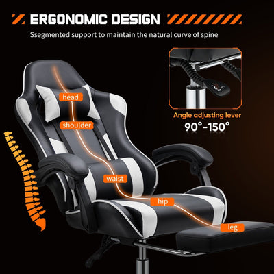 Ergonomic PU Leather 360¡ã Swivel Gaming Recliner with Footrest, Headrest, Lumbar Support, Adjustable Height