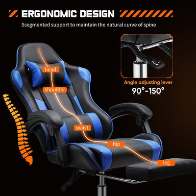 Ergonomic PU Leather 360¡ã Swivel Gaming Recliner with Footrest, Headrest, Lumbar Support, Adjustable Height