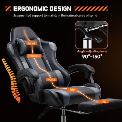 Ergonomic PU Leather 360¡ã Swivel Gaming Recliner with Footrest, Headrest, Lumbar Support, Adjustable Height