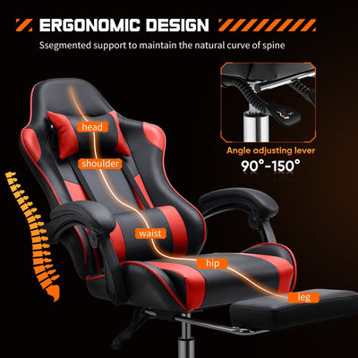 Ergonomic PU Leather 360¡ã Swivel Gaming Recliner with Footrest, Headrest, Lumbar Support, Adjustable Height