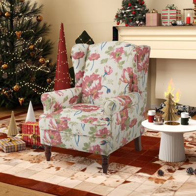 Erommy Modern Accent Chair, High Back Armchair, Upholstered Fabric Button Single Sofa with Wooden Legs for Living Room