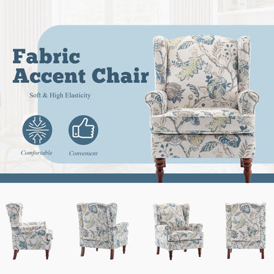 Erommy Modern Accent Chair, High Back Armchair, Upholstered Fabric Button Single Sofa with Wooden Legs for Living Room