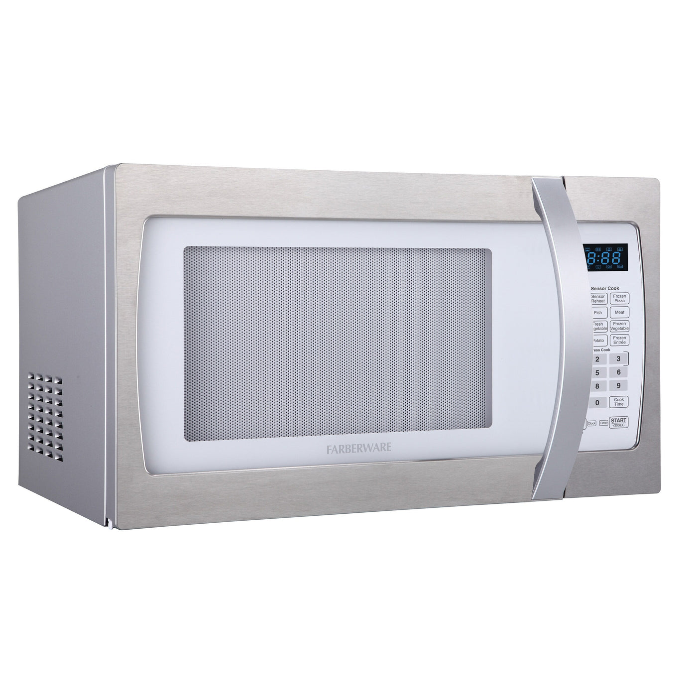 Farberware Professional 1.3 Cu. Ft. 1100-Watt Microwave Oven with Smart Sensor Cooking, White and Platinum