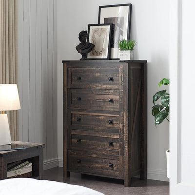 48 Tall Farmhouse 5 Drawer Wood Dresser, Chest of Drawers for Bedroom